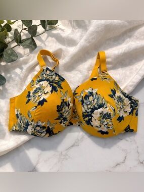 Cacique Yellow Floral T Shirt Bra Full Coverage Underwire Comfort